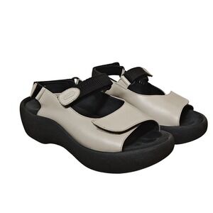 Wolky 3204 Platform Walking Sandals Womens 37 Cream Black Leather Adjustable